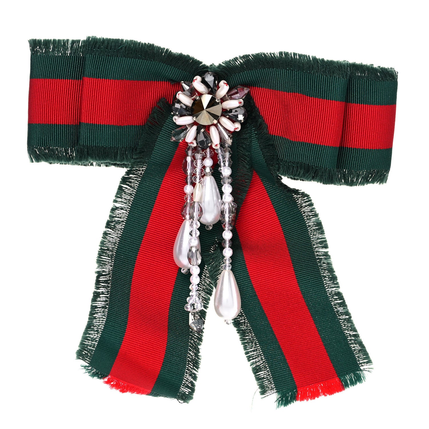 Gucci Ribbon Web Crystal Bow Brooch Red Green 1 of 7