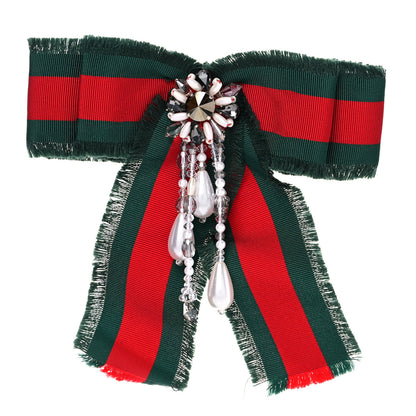 Gucci Ribbon Web Crystal Bow Brooch Red Green 1 of 7