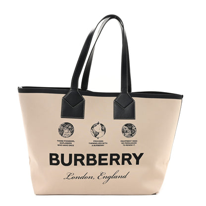 Burberry Cotton Canvas Calfskin Heritage Print Large Tote Beige 1 of 11