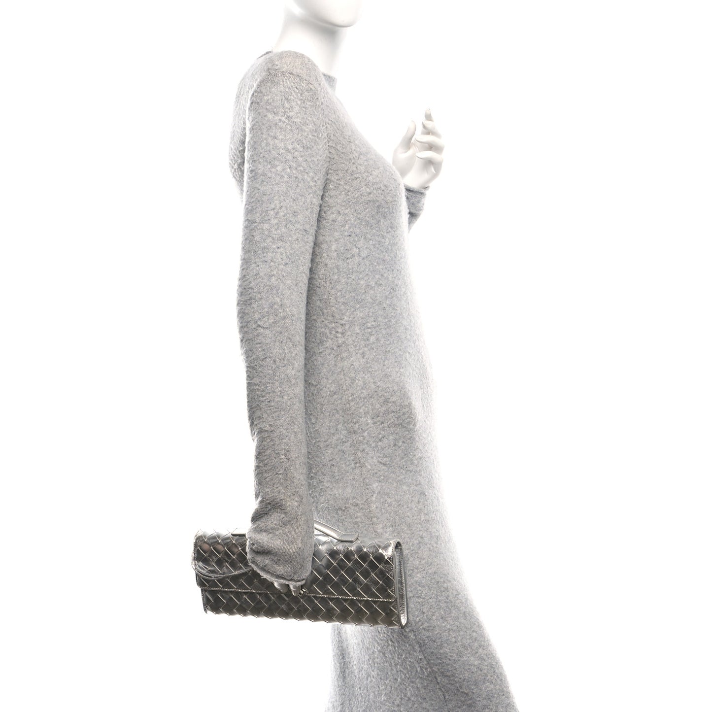 Metallic Nappa Intrecciato Long Andiamo Top Handle Silver