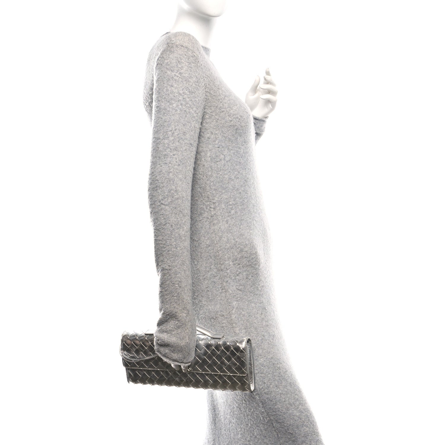 Bottega Veneta Metallic Nappa Intrecciato Long Andiamo Top Handle Silver 2 of 9