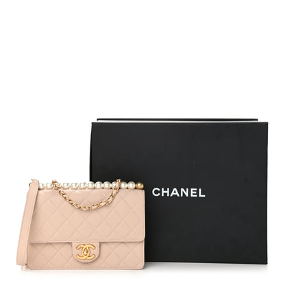 Chanel Lambskin Quilted Small Chic Pearls Flap Beige 13 of 13