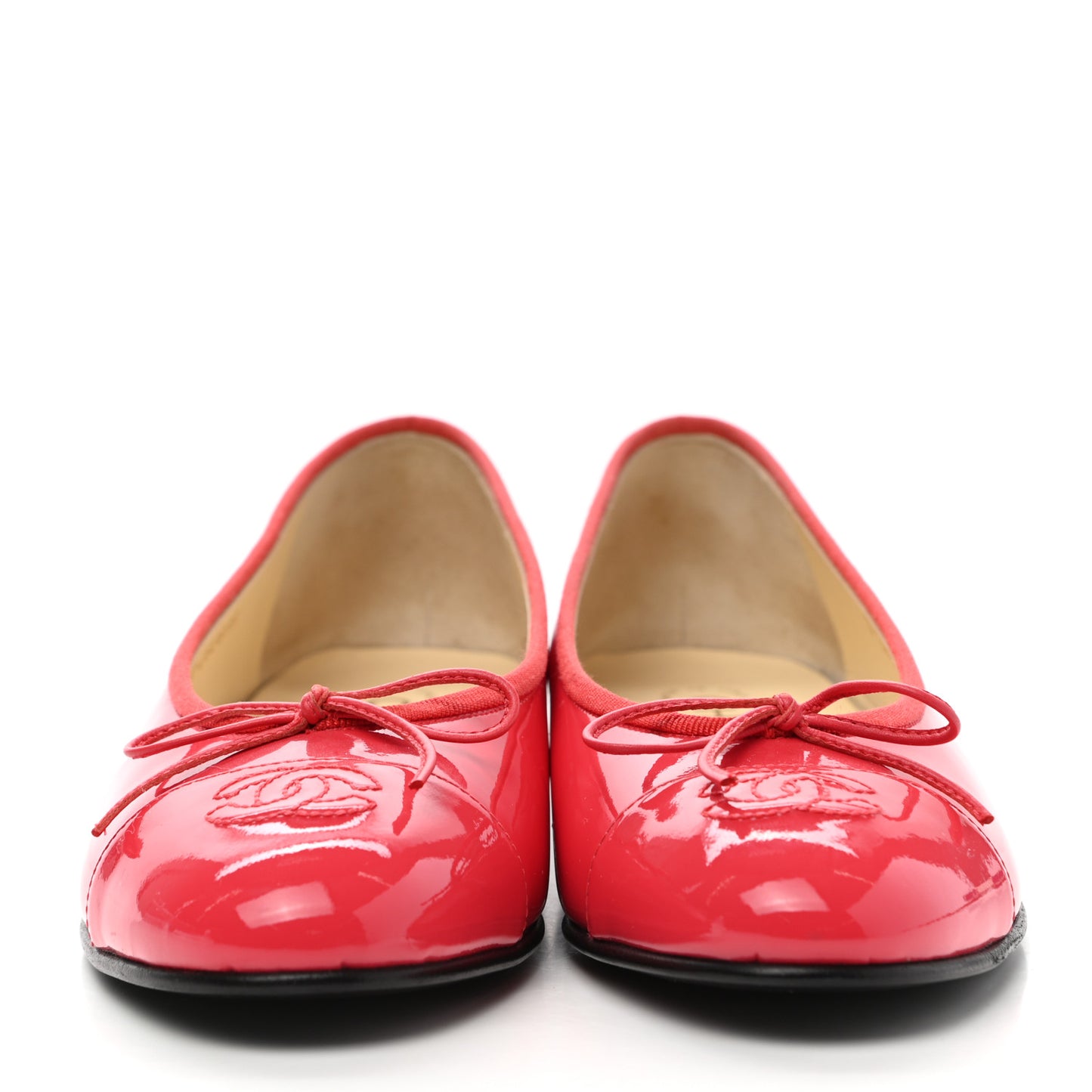 Patent Calfskin CC Cap Toe Ballerina Flats 37.5 Red