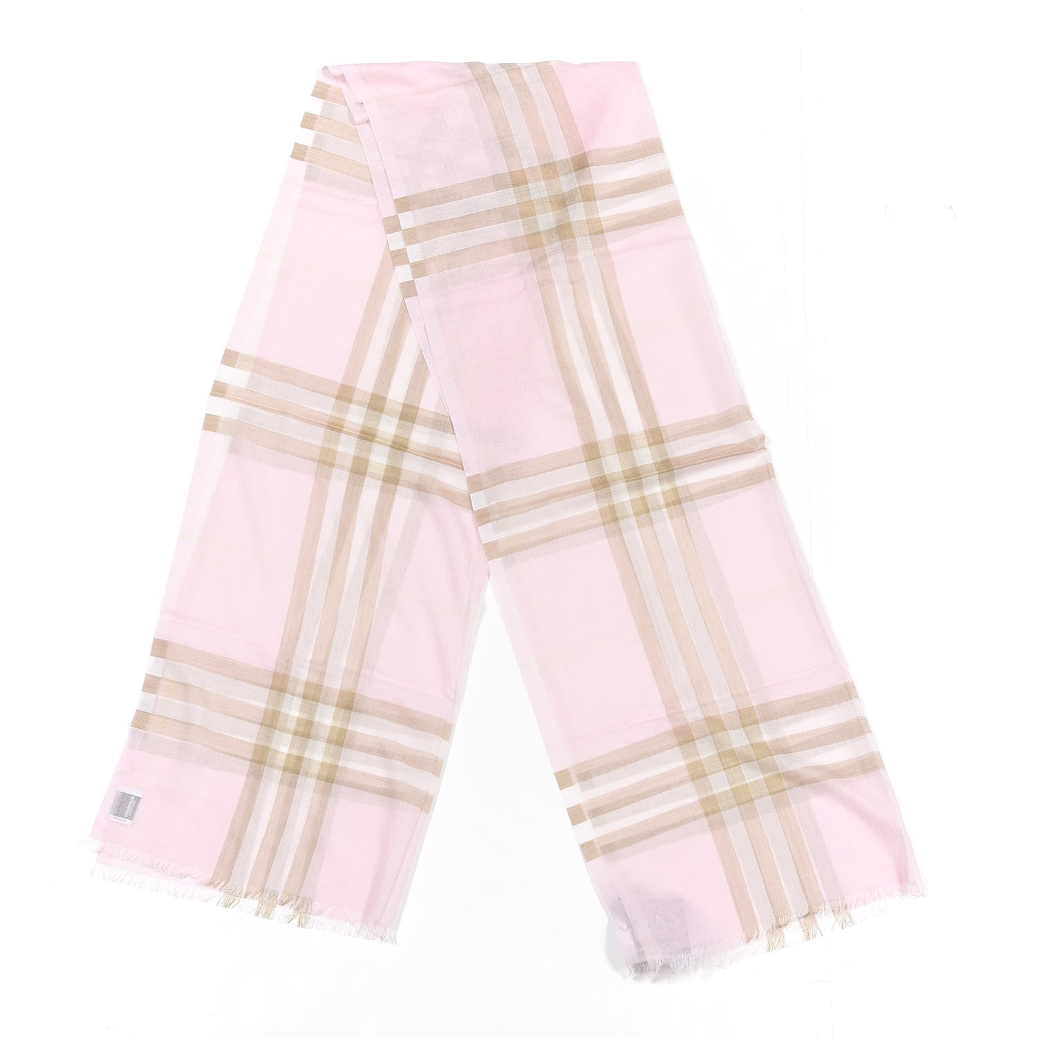 Burberry Wool Silk Giant Check Lightweight Scarf Alabaster Pink 2 of 4
