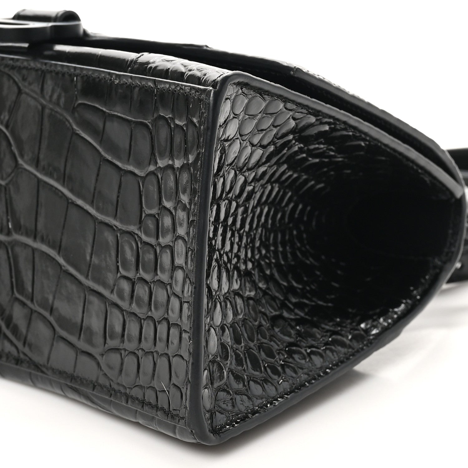 Balenciaga Shiny Calfskin Monochrome Crocodile Embossed Small Hourglass Top Handle Bag Black 10 of 10