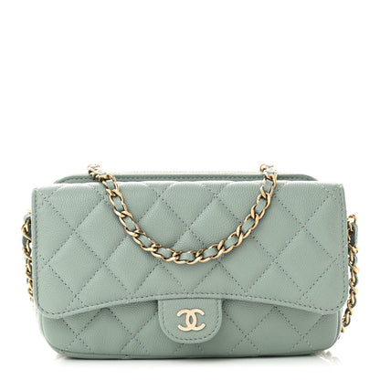 Chanel Caviar Quilted Flap Phone Holder With Chain Light Green 1 of 13