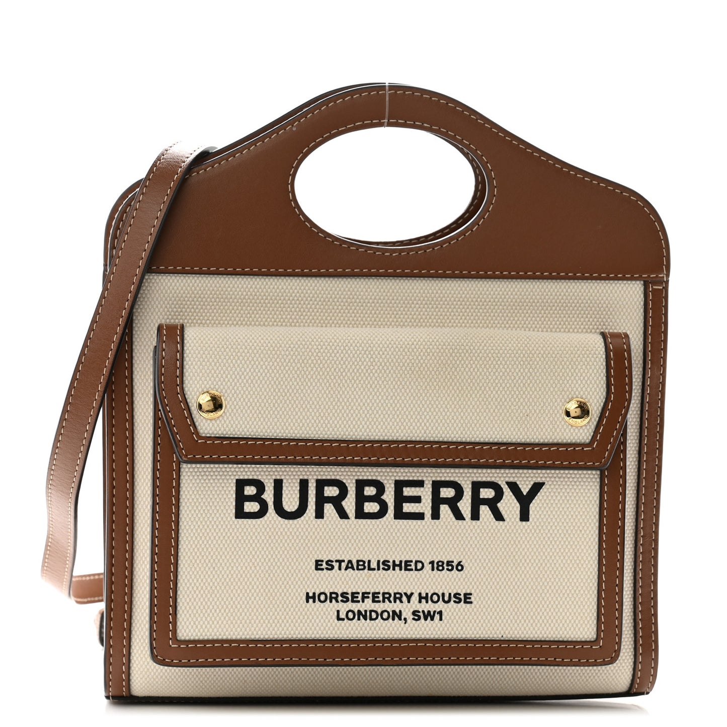 Canvas Smooth Calfskin Two Tone Mini Pocket Bag Natural Malt Brown