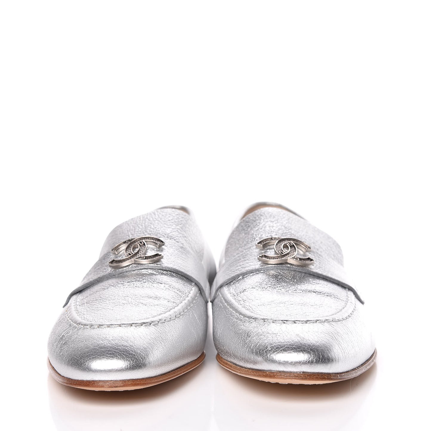 Crackled Goatskin Laminated CC Loafers 36.5 Silver