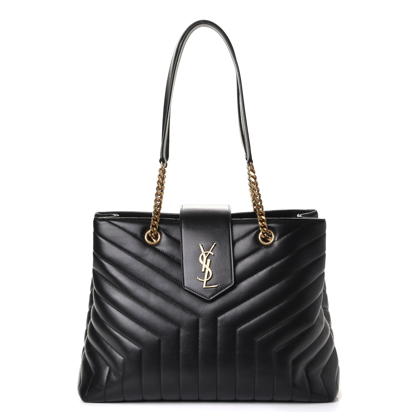 Calfskin Y Quilted Monogram Large Loulou Shopper Black