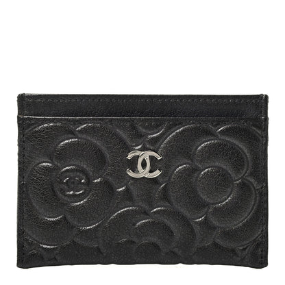 Chanel Goatskin Camellia Embossed Card Holder Wallet Grey 1 of 3