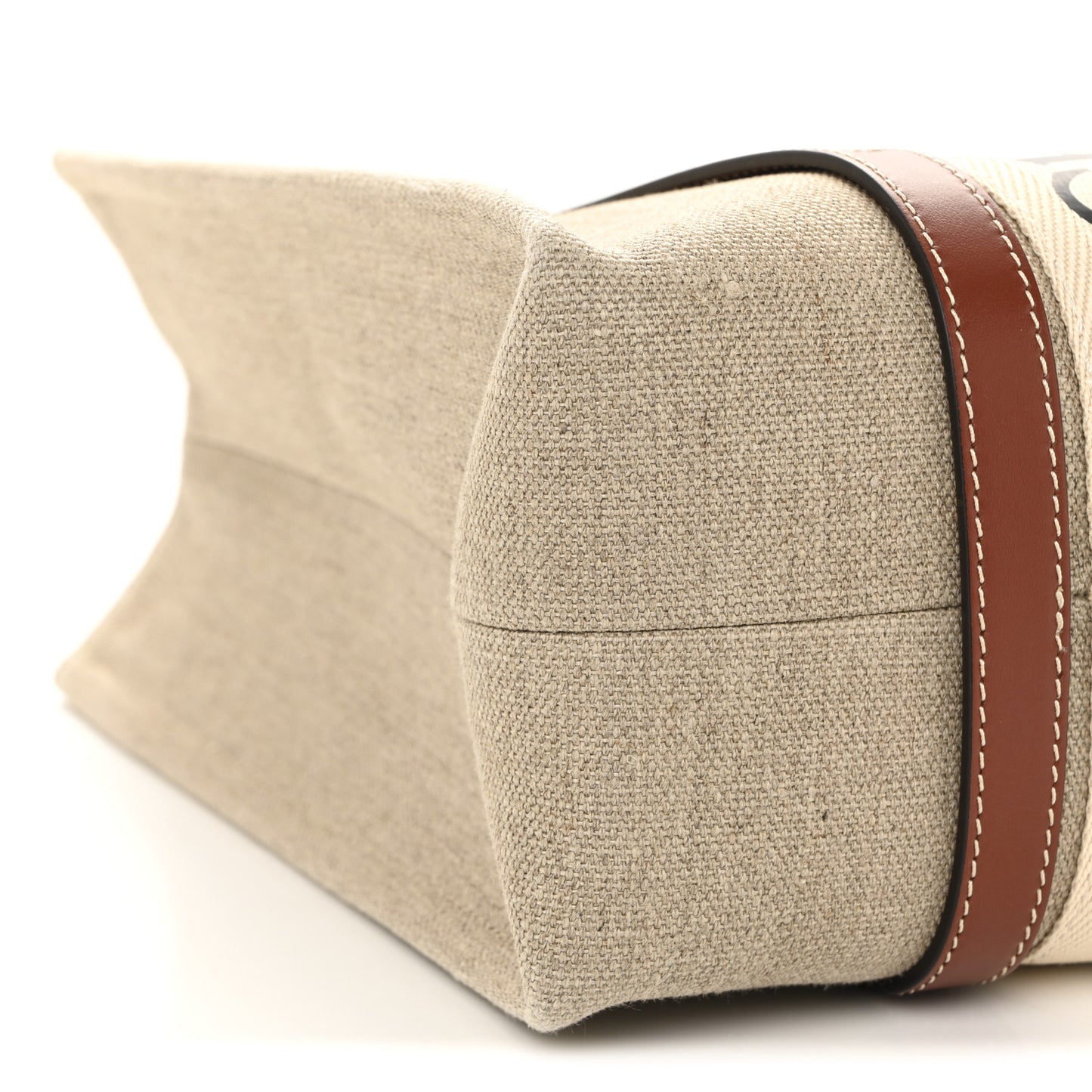 Linen Calfskin Medium Woody Ribbon Tote White Brown