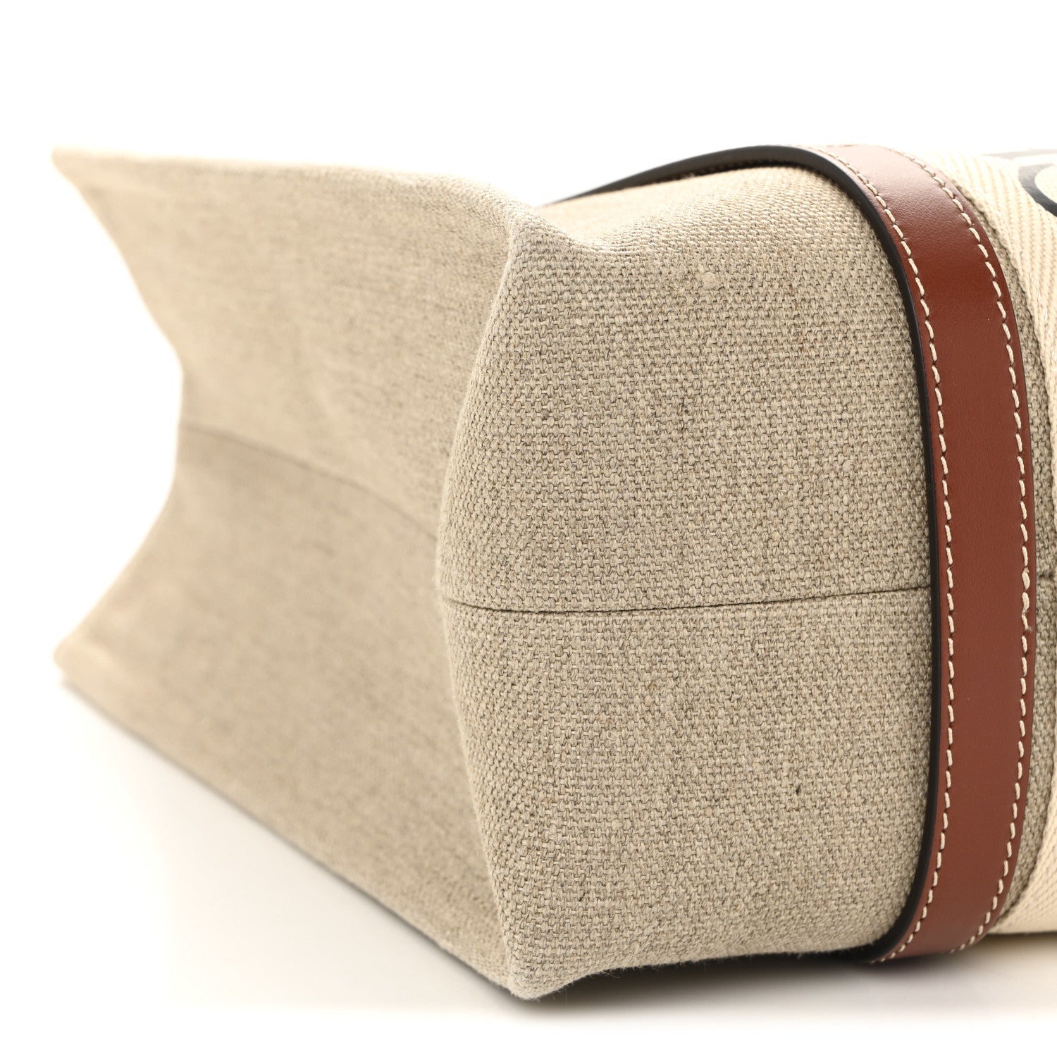 Chloe Linen Calfskin Medium Woody Ribbon Tote White Brown 9 of 10
