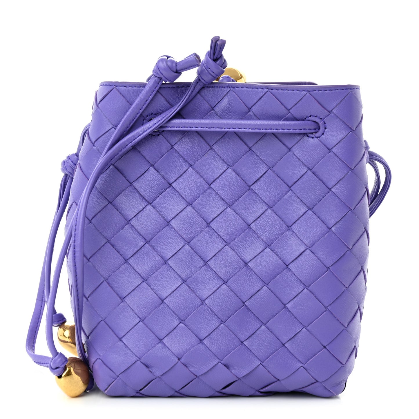 Nappa Intrecciato Small Drawstring Bucket Bag Purple