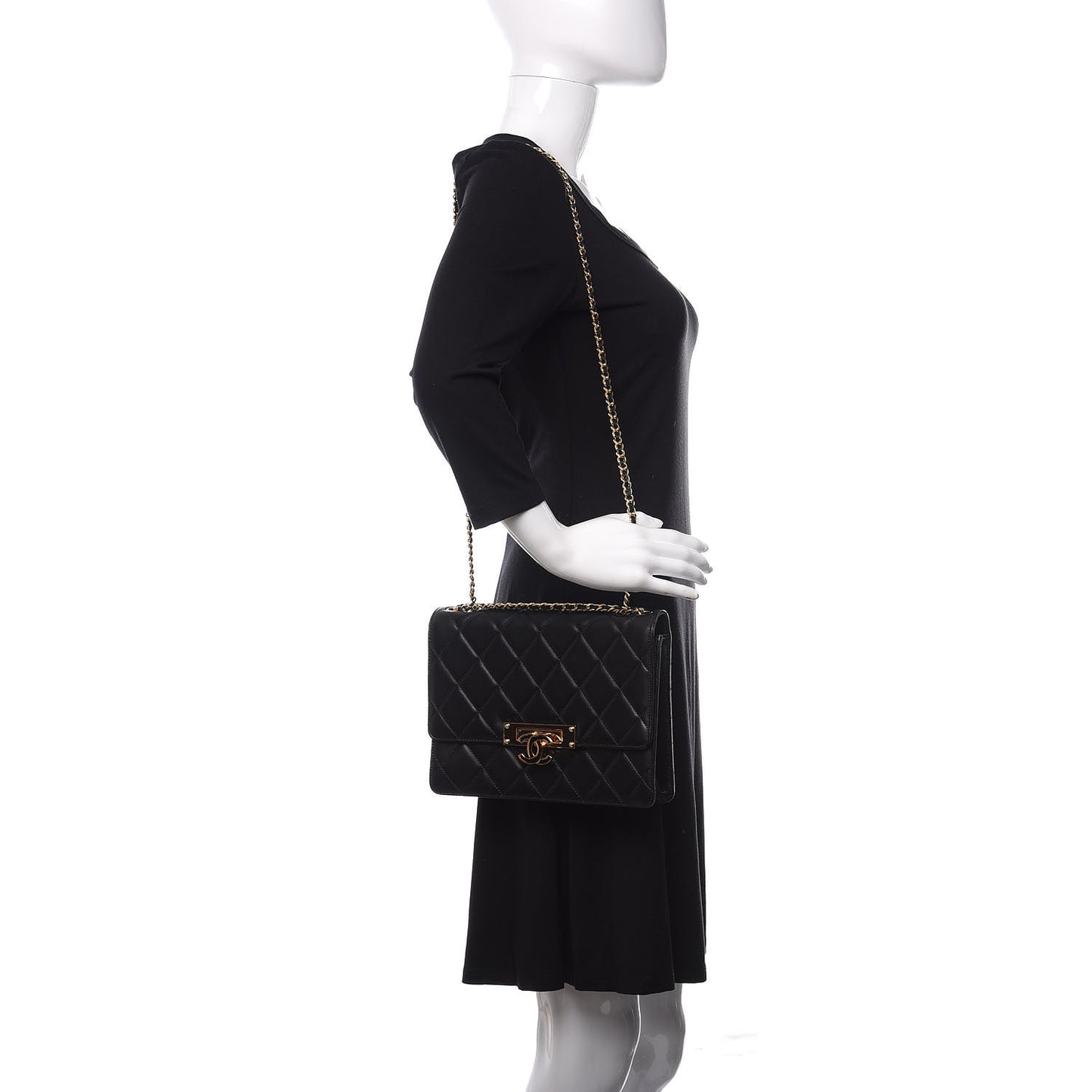 Lambskin Quilted Medium Golden Class Flap Black