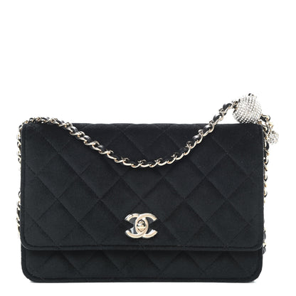 Chanel Velvet Quilted Pearl Crush Wallet On Chain WOC Black 1 of 12