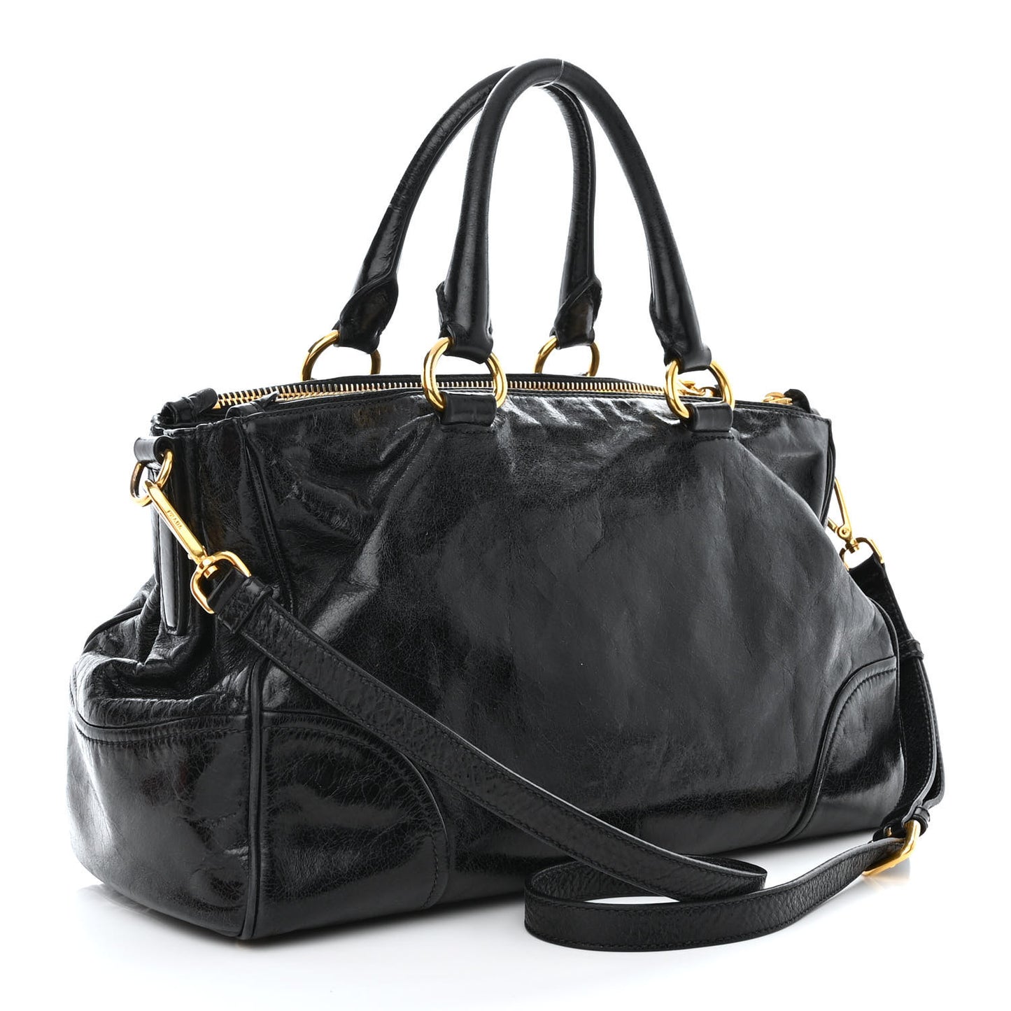 Vitello Shine Shopping Satchel Black