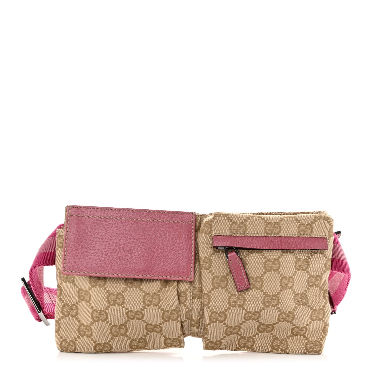Gucci GG Monogram Web Double Pocket Belt Bag Pink 1 of 9