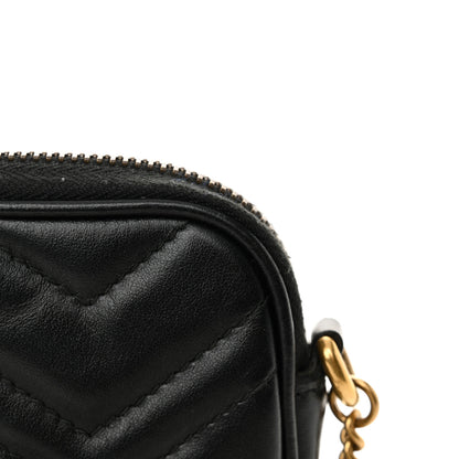 Gucci Calfskin Matelasse Mini GG Marmont Chain Crossbody Bag Black 12 of 13