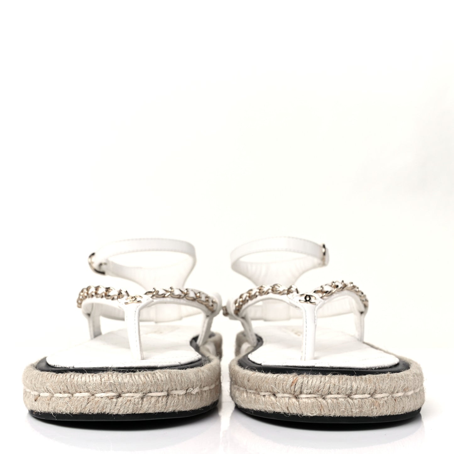 Lambskin Chain CC Thong Espadrille Sandals 40 White