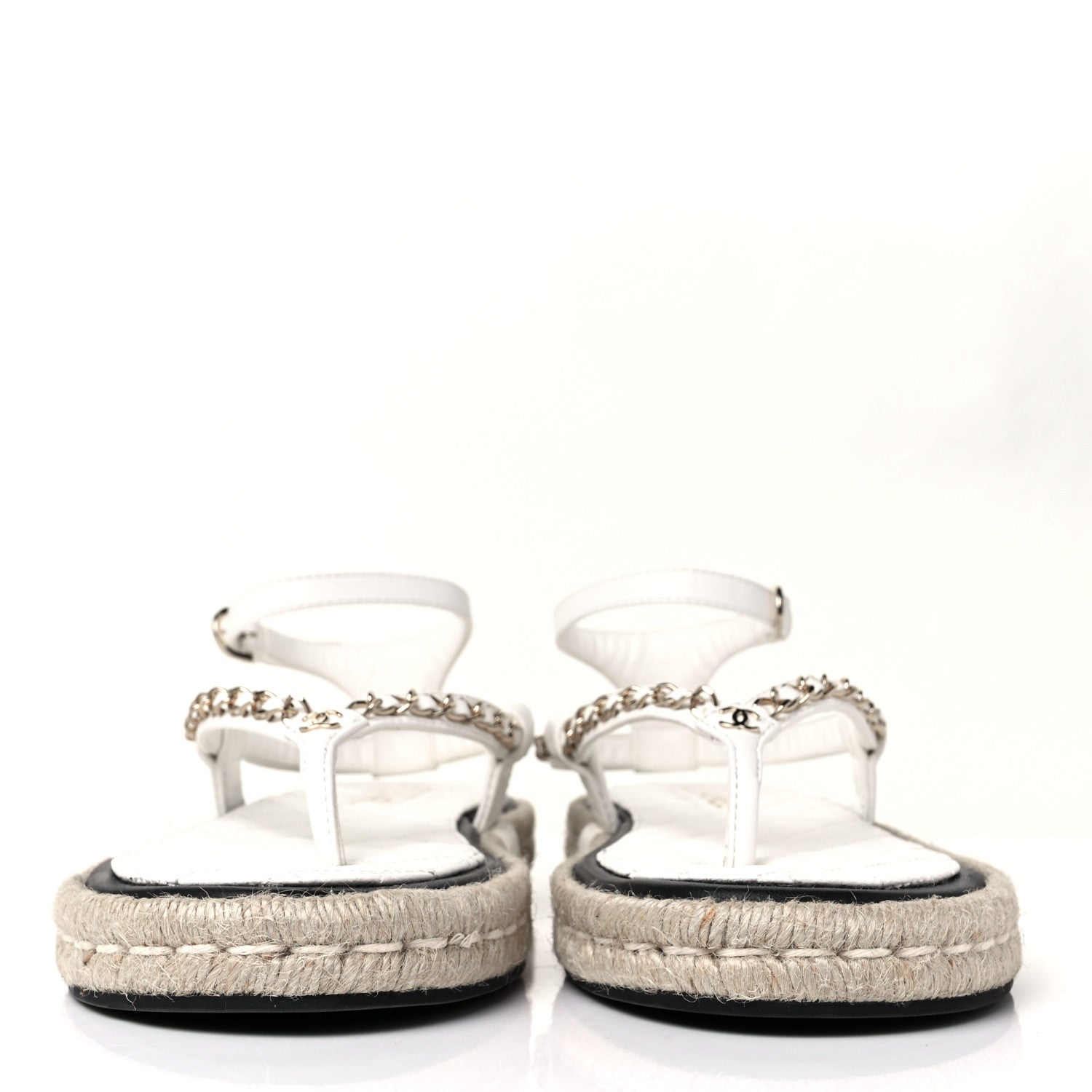 Chanel Lambskin Chain CC Thong Espadrille Sandals 40 White 2 of 10