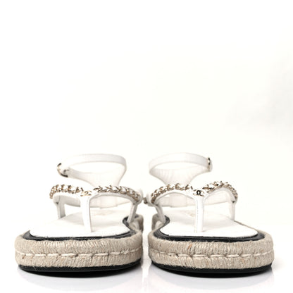Chanel Lambskin Chain CC Thong Espadrille Sandals 40 White 2 of 10