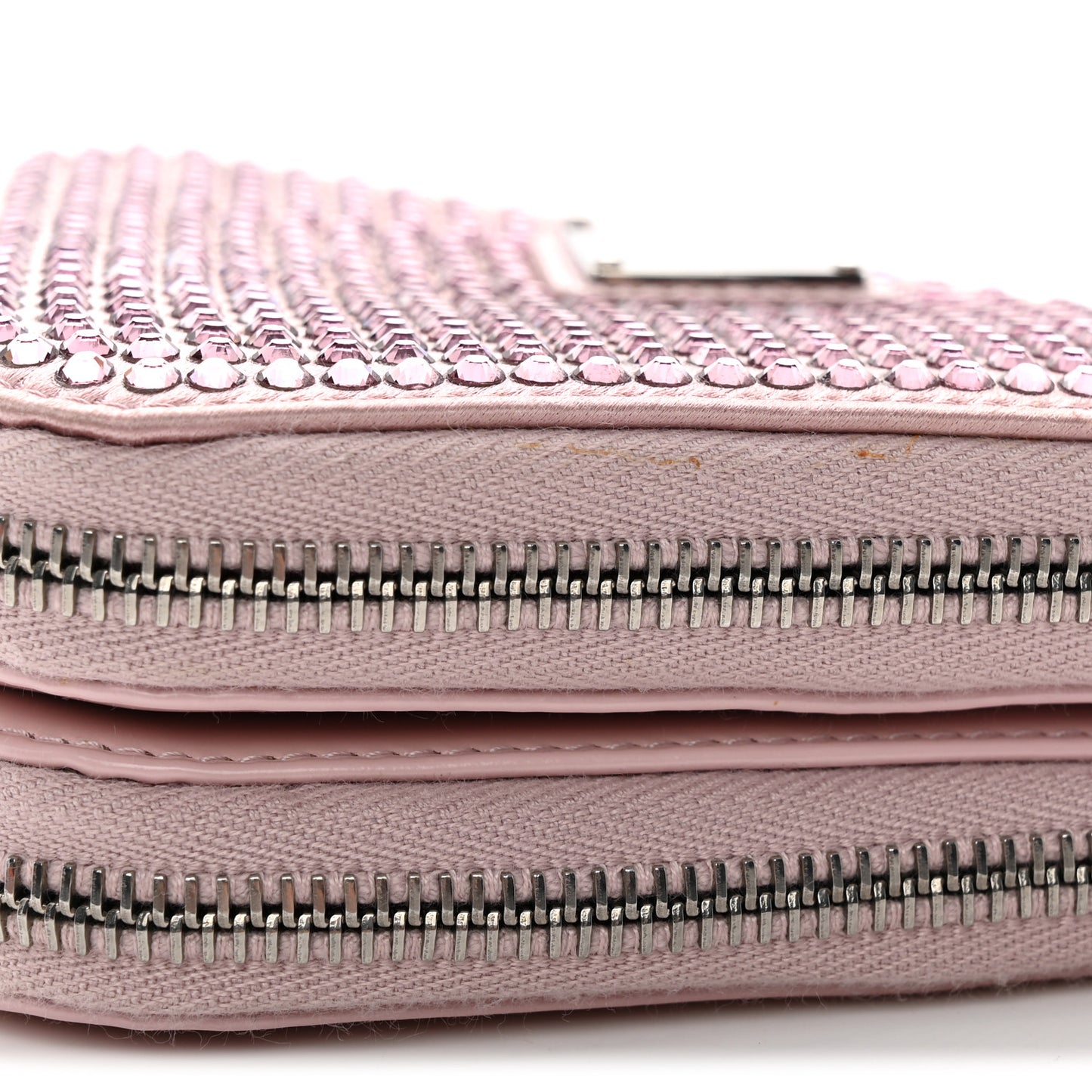 Satin Crystal Mini Triangle Crossbody Pouch Alabastro