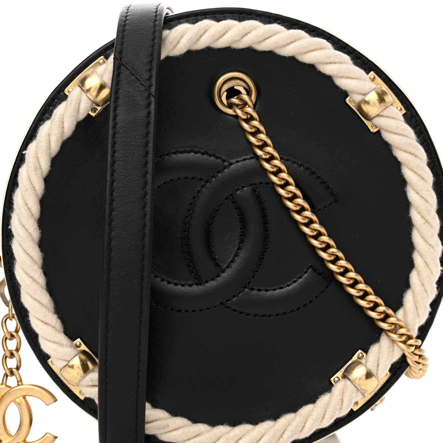 Crumpled Calfskin Cotton Small En Vogue Round Bag Black