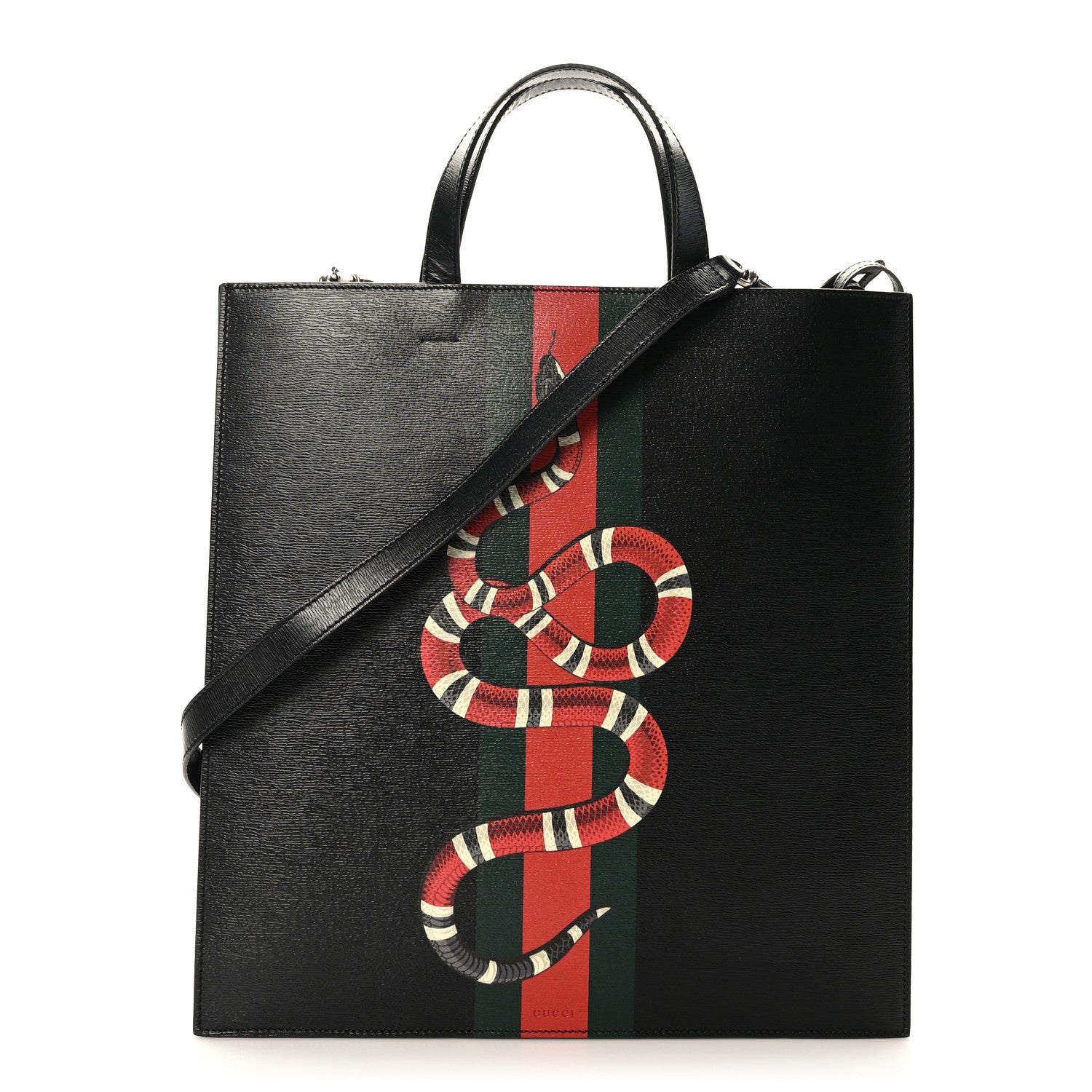 Gucci Calfskin Kingsnake Print Vertical Tote Black 3 of 10