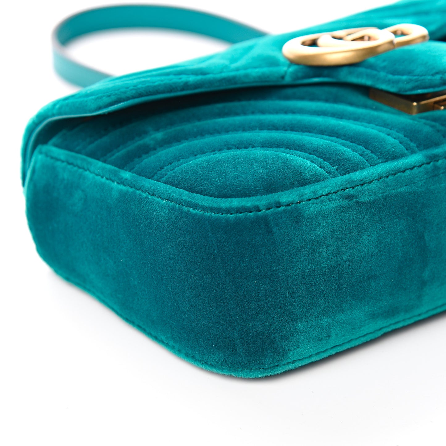 Velvet Matelasse Mini GG Marmont Shoulder Bag Pavone Cyan