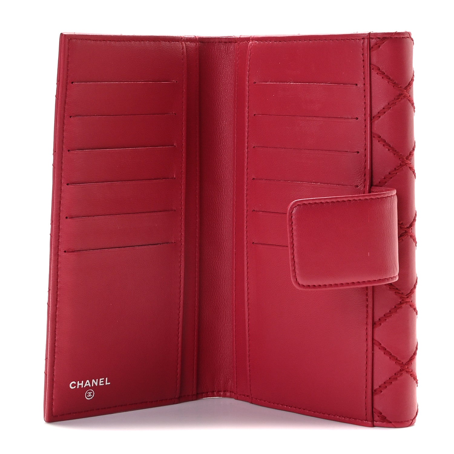 Chanel Calfskin Stitched Fancy CC Long Double Wallet Rose Fonce 6 of 9
