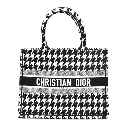 Christian Dior Canvas Macro Houndstooth Embroidered Medium Book Tote Black White 1 of 11