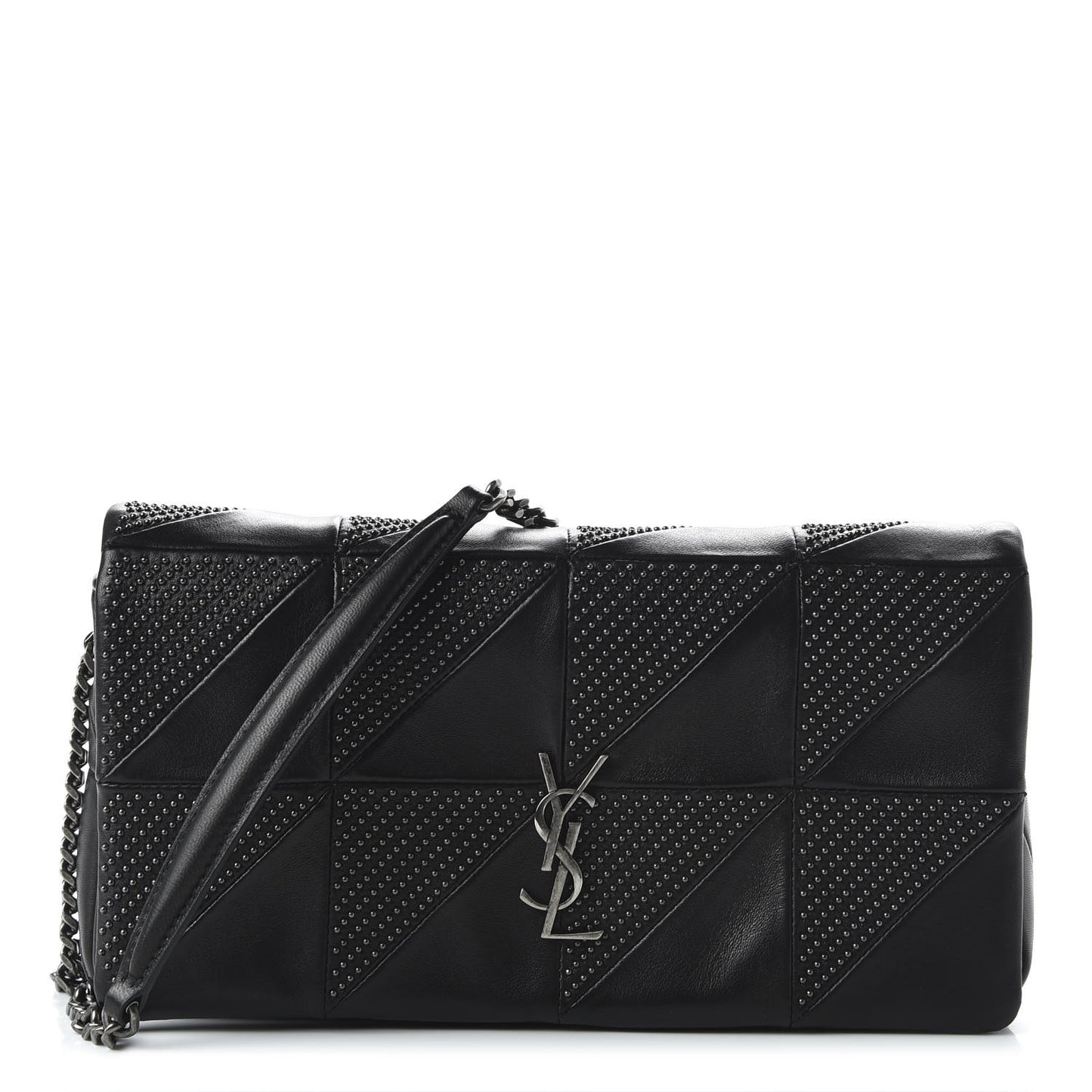 Lambskin Patchwork Micro Stud Monogram Medium Jamie Baguette Black