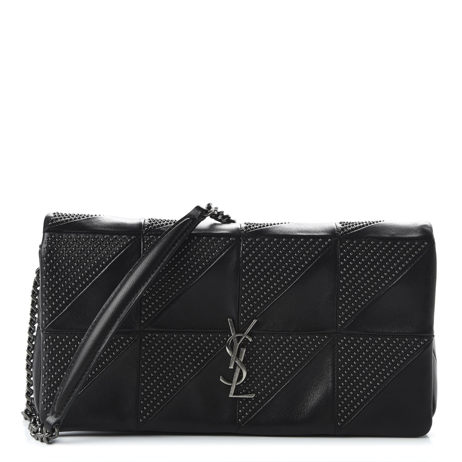 Saint Laurent Lambskin Patchwork Micro Stud Monogram Medium Jamie Baguette Black 1 of 9