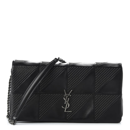 Saint Laurent Lambskin Patchwork Micro Stud Monogram Medium Jamie Baguette Black 1 of 9