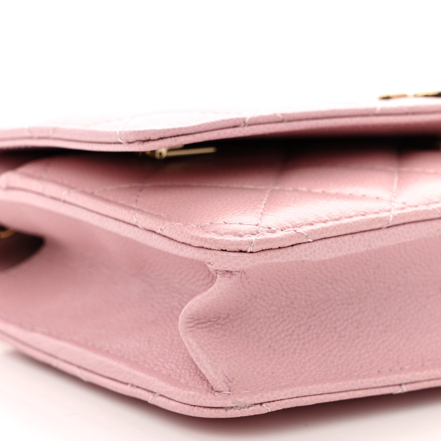 Caviar Quilted Studded CC Wallet on Chain WOC Light Pink