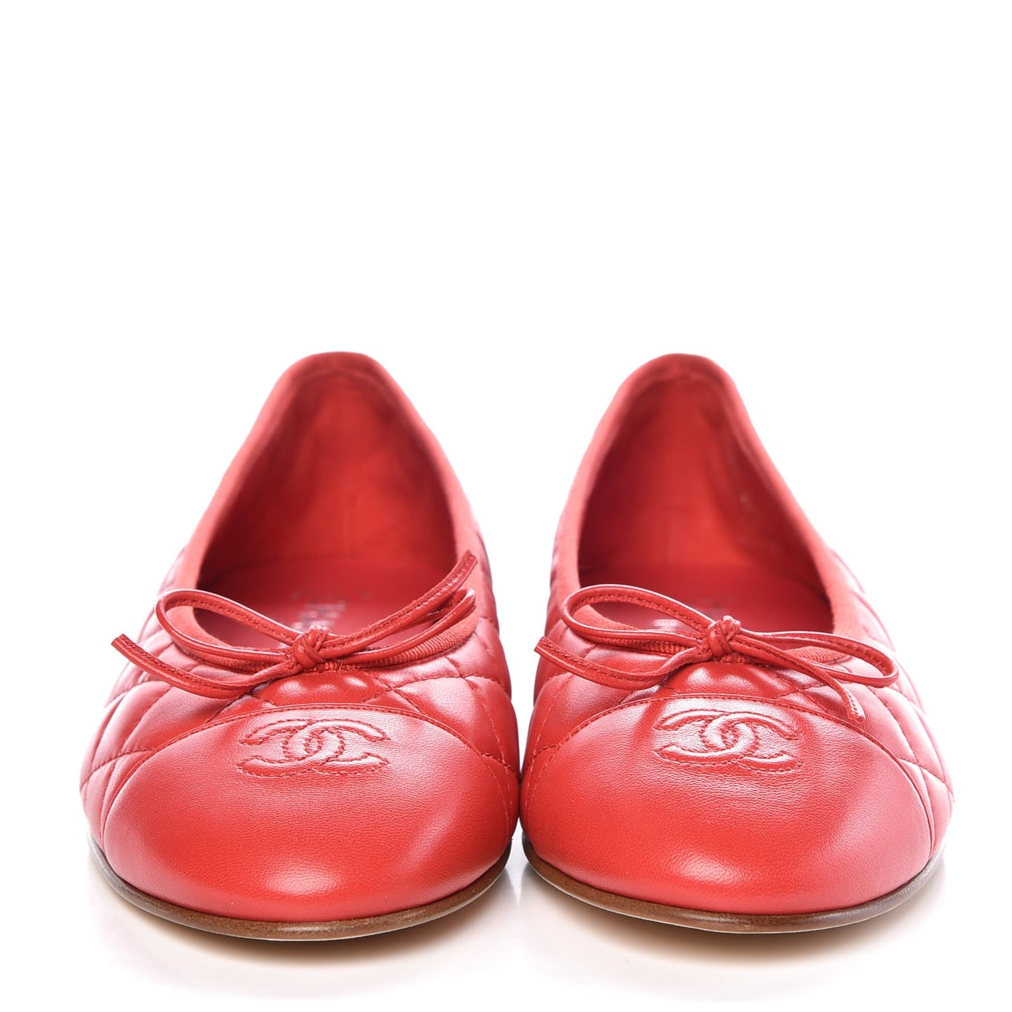 Lambskin Quilted CC Cap Toe Ballerina Flats 41 Light Red