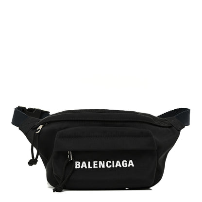 Balenciaga Sport Nylon Logo Embroidered Wheel Belt Bag Black White 1 of 9