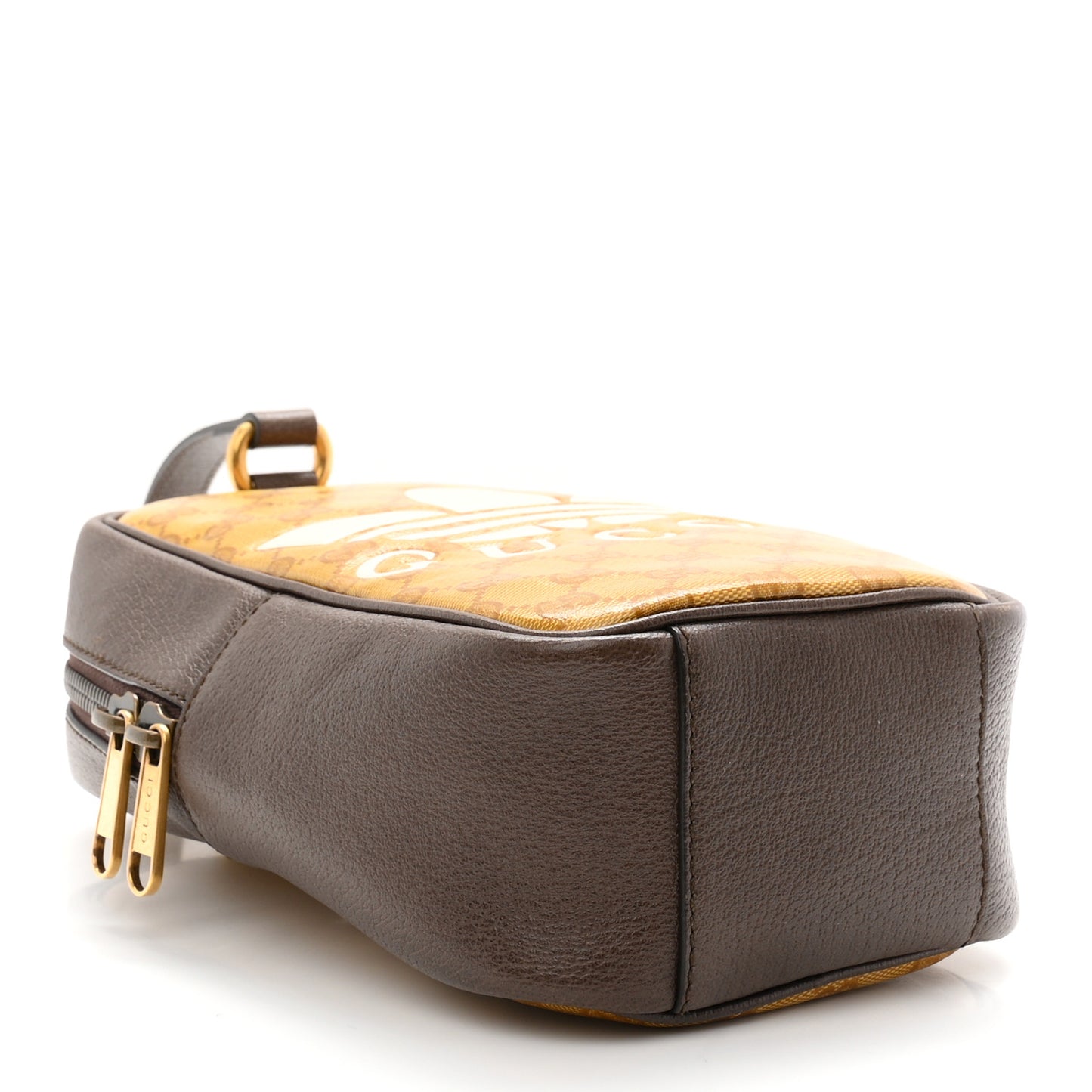 X ADIDAS Crystal Vintage Monogram Textured Dollar Calfskin Web Trefoil Logo Bag Mid Natural Nut Off White New Acero