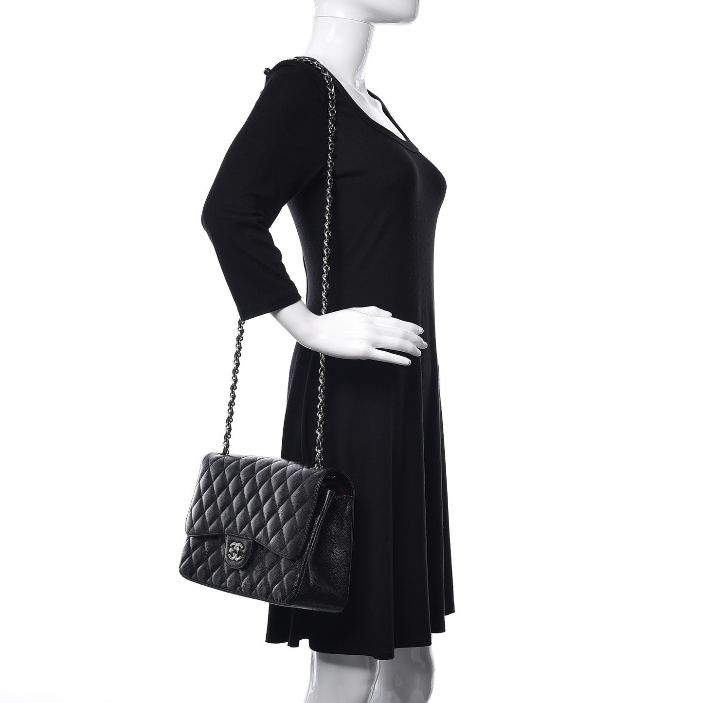 Caviar Quilted Jumbo Double Flap Black