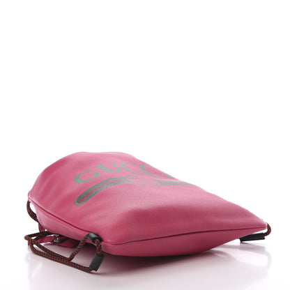 Gucci Grained Calfskin Logo Drawstring Backpack Box Pink Green Black 4 of 10