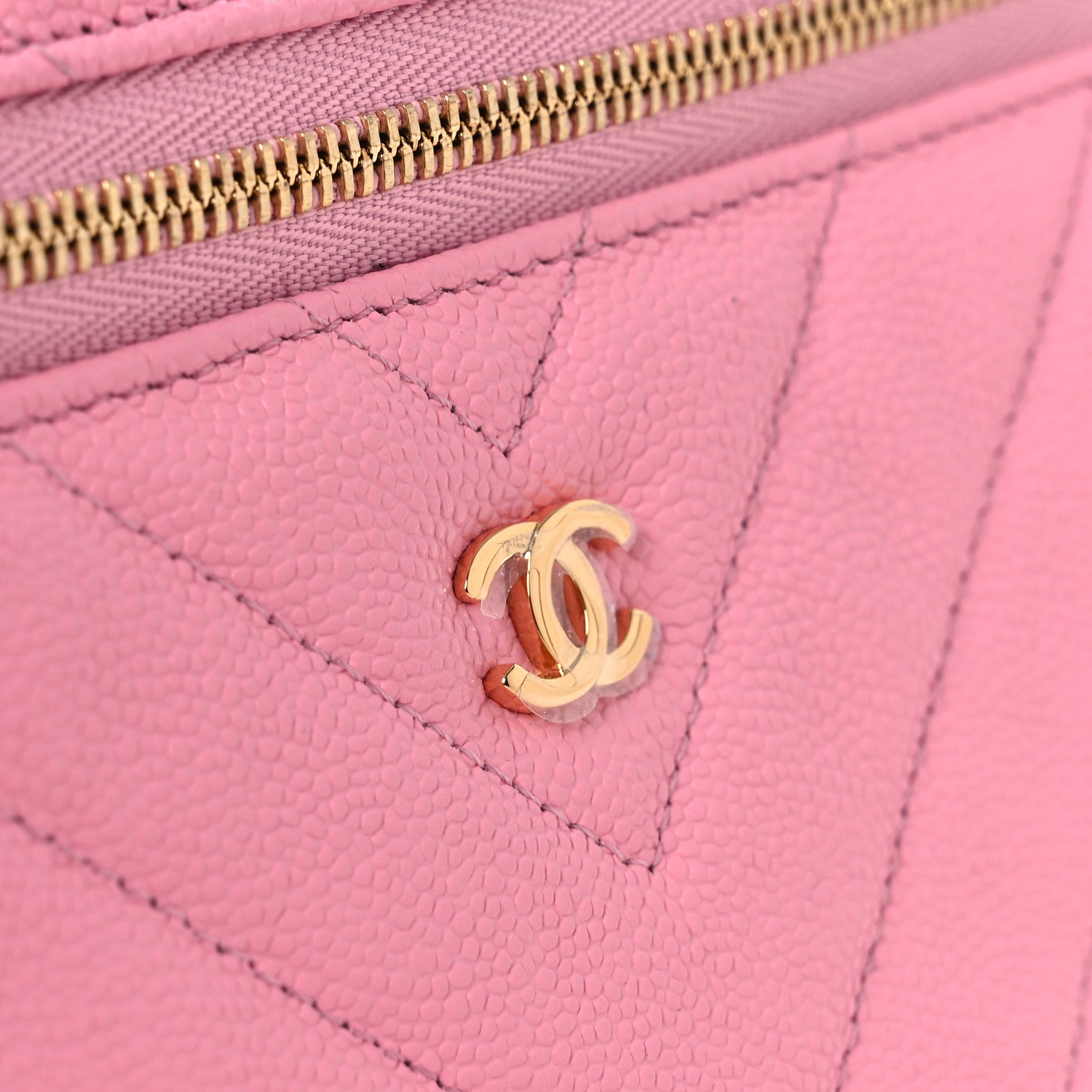 Chanel Shiny Caviar Quilted Sleek Chevron Vanity With Chain Rose 11 of 12