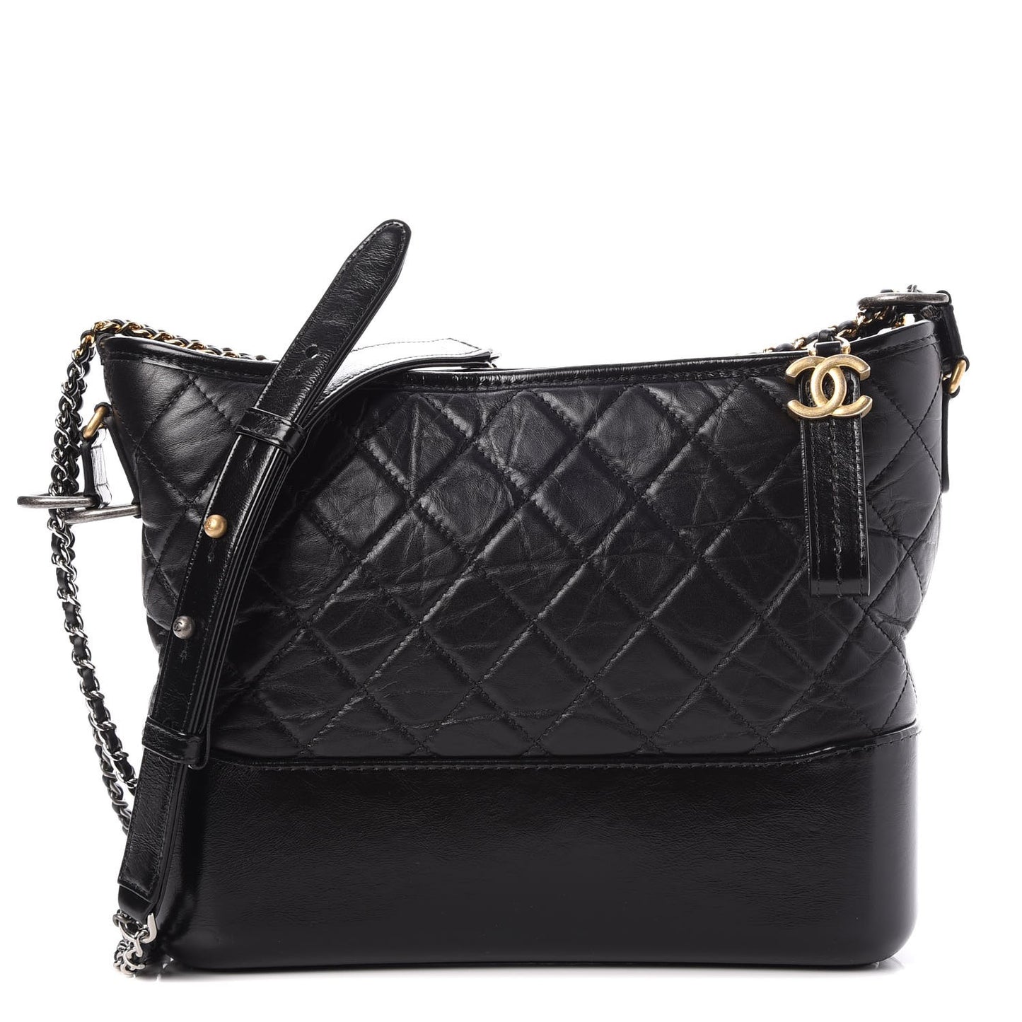Aged Calfskin Quilted Medium Gabrielle Hobo Black