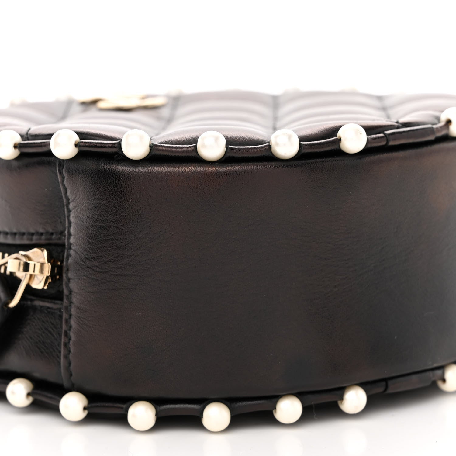 Chanel Calfskin Quilted Pearl Round Clutch With Chain Black 9 of 11