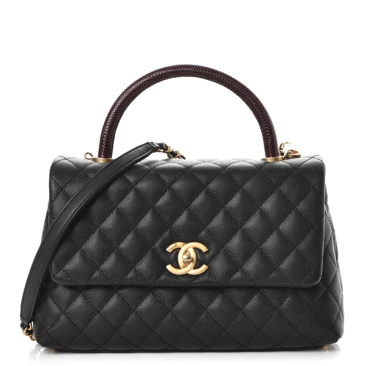 Caviar Lizard Quilted Small Coco Handle Flap Black