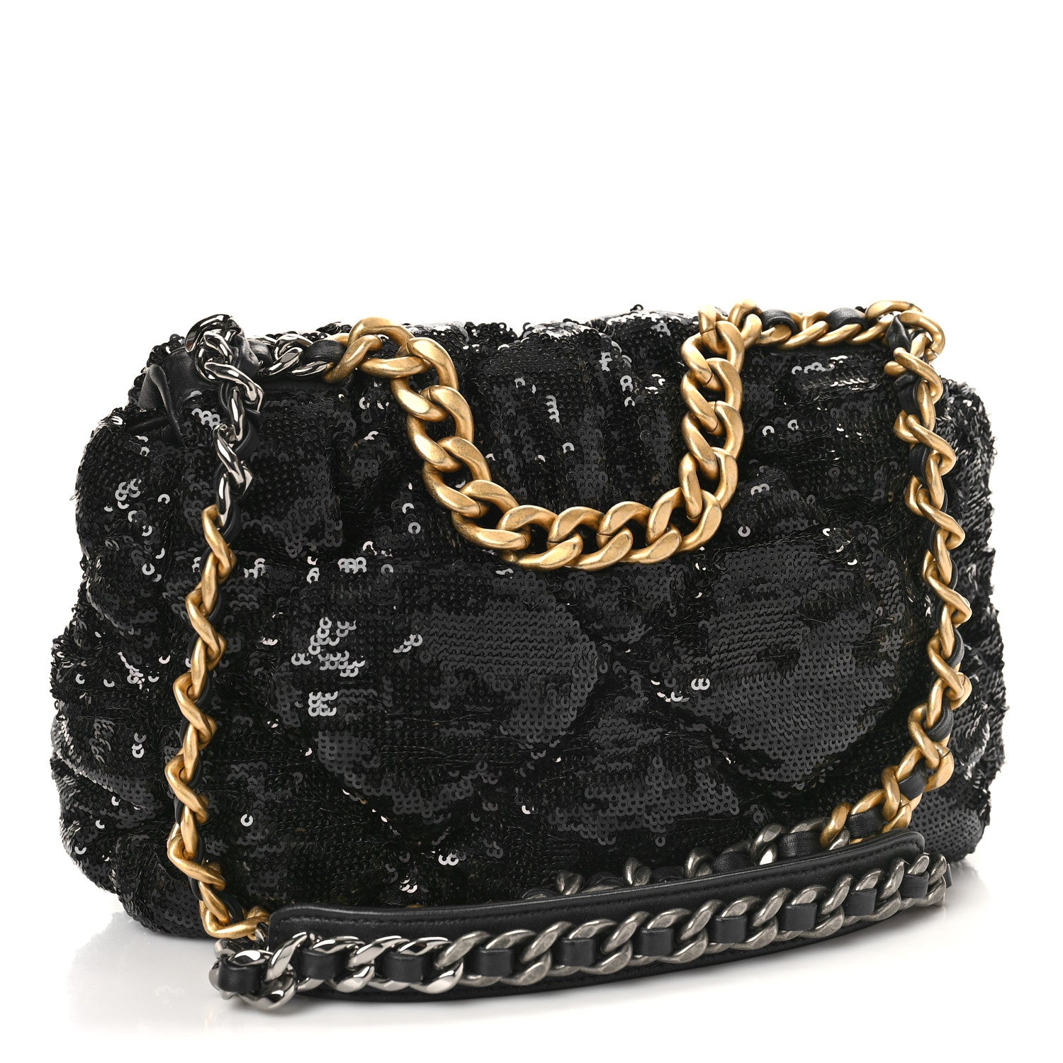 Chanel Sequin Quilted Medium Chanel 19 Flap Black 3 of 8