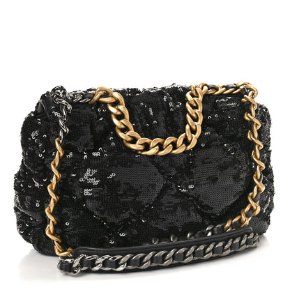 Chanel Sequin Quilted Medium Chanel 19 Flap Black 3 of 8