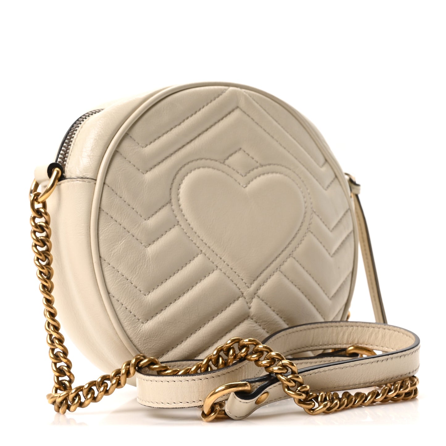 Calfskin Matelasse Mini GG Marmont Round Shoulder Bag White
