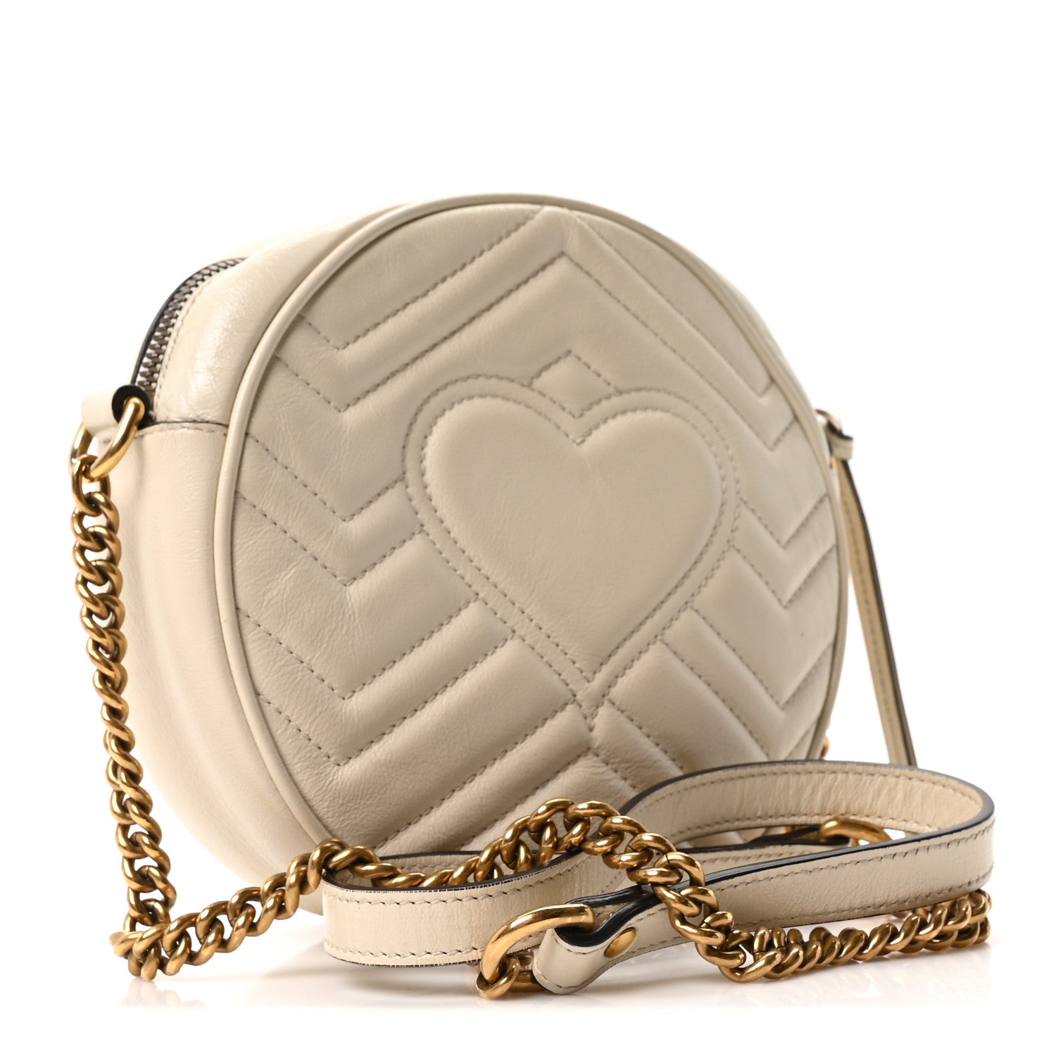Gucci Calfskin Matelasse Mini GG Marmont Round Shoulder Bag White 3 of 10