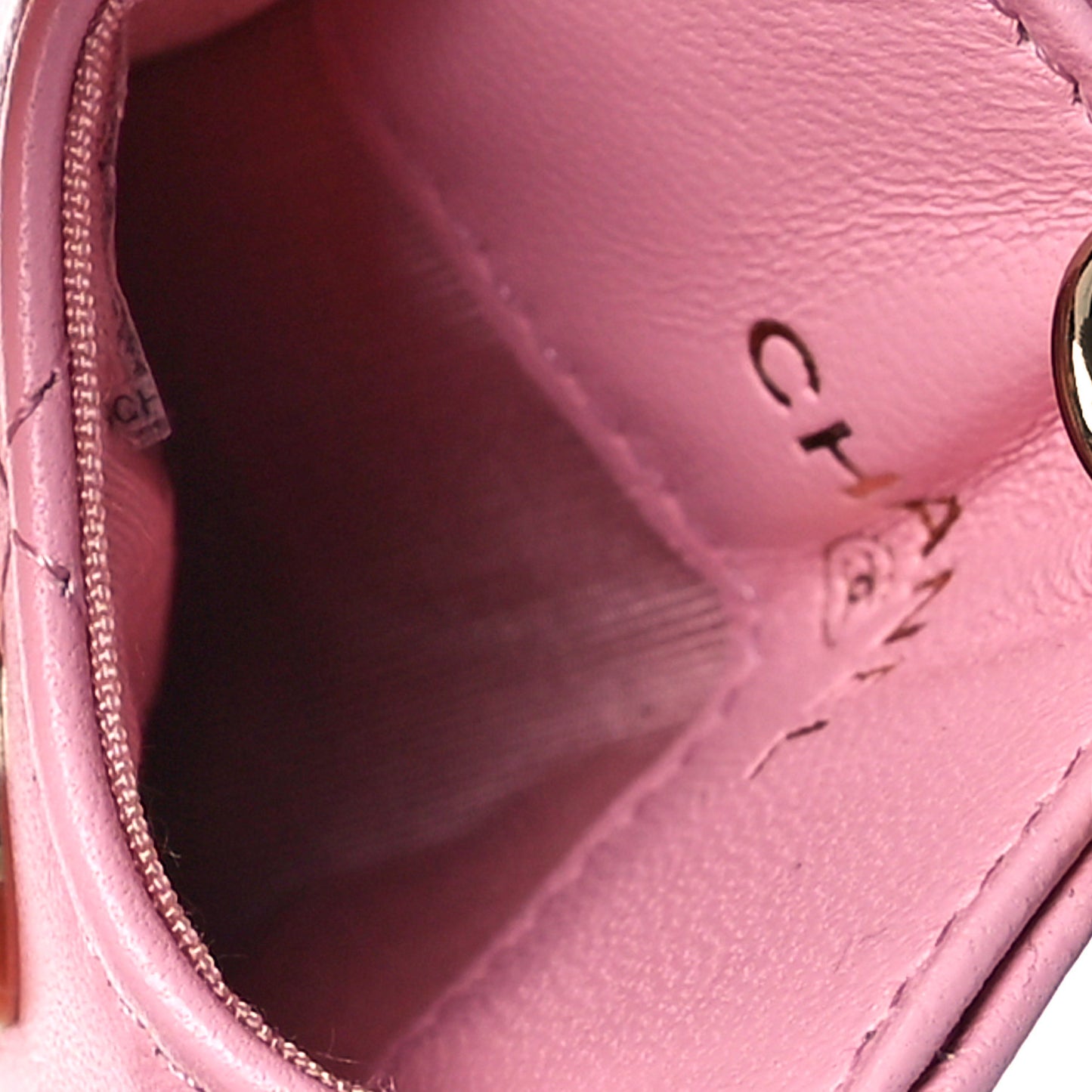 Lambskin Quilted Chanel Card Holder On Chain Pink