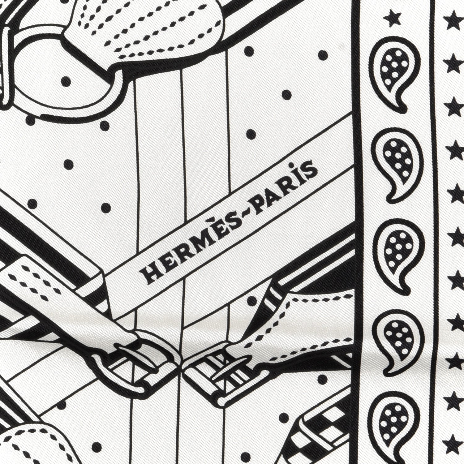 Hermes Silk Sangles En ZigZag Bandana Scarf 55 Black White 3 of 4